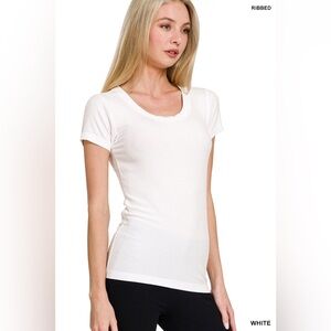 Zenana RIBBED ROUND NECK SHORT SLEEVE TEE SHIRTS